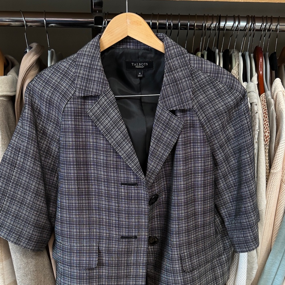 Talbots Black and White Checkered Jacket 3/4 sleeve